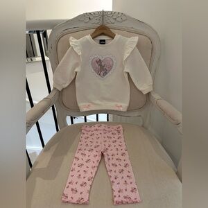 🦢 24 Mth Disney Bambi Two Piece Set With Punk Bows and Leggings NWT